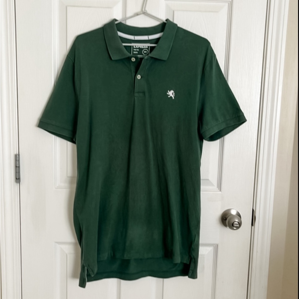Green Stretch Pique Polo Shirt | Express | Size Medium